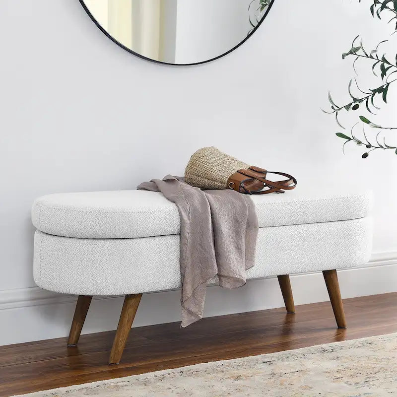 Oval Storage Bench with Rubberwood Legs - 43.5"L x 16"W x 16"H