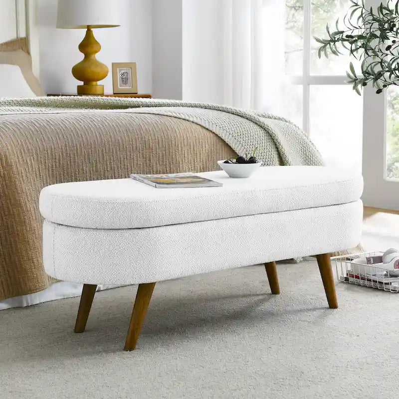 Oval Storage Bench with Rubberwood Legs - 43.5"L x 16"W x 16"H