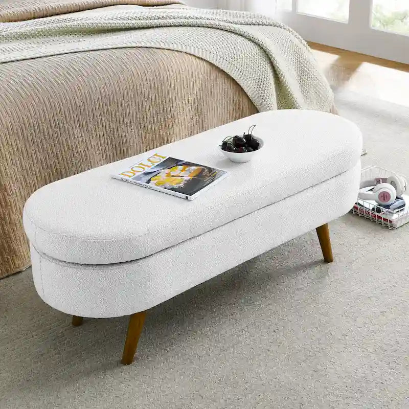 Oval Storage Bench with Rubberwood Legs - 43.5"L x 16"W x 16"H