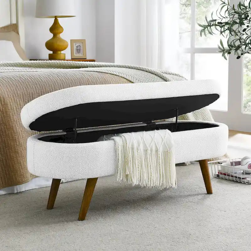 Oval Storage Bench with Rubberwood Legs - 43.5"L x 16"W x 16"H