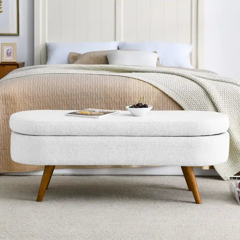 Oval Storage Bench with Rubberwood Legs - 43.5"L x 16"W x 16"H