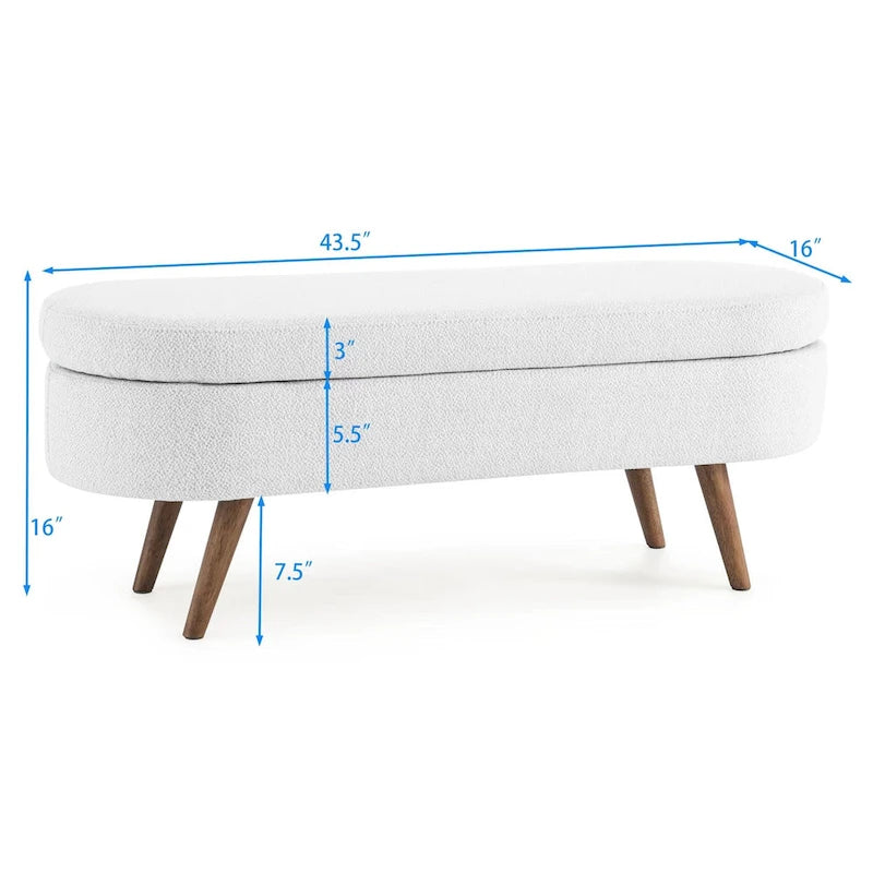 Oval Storage Bench with Rubberwood Legs - 43.5"L x 16"W x 16"H