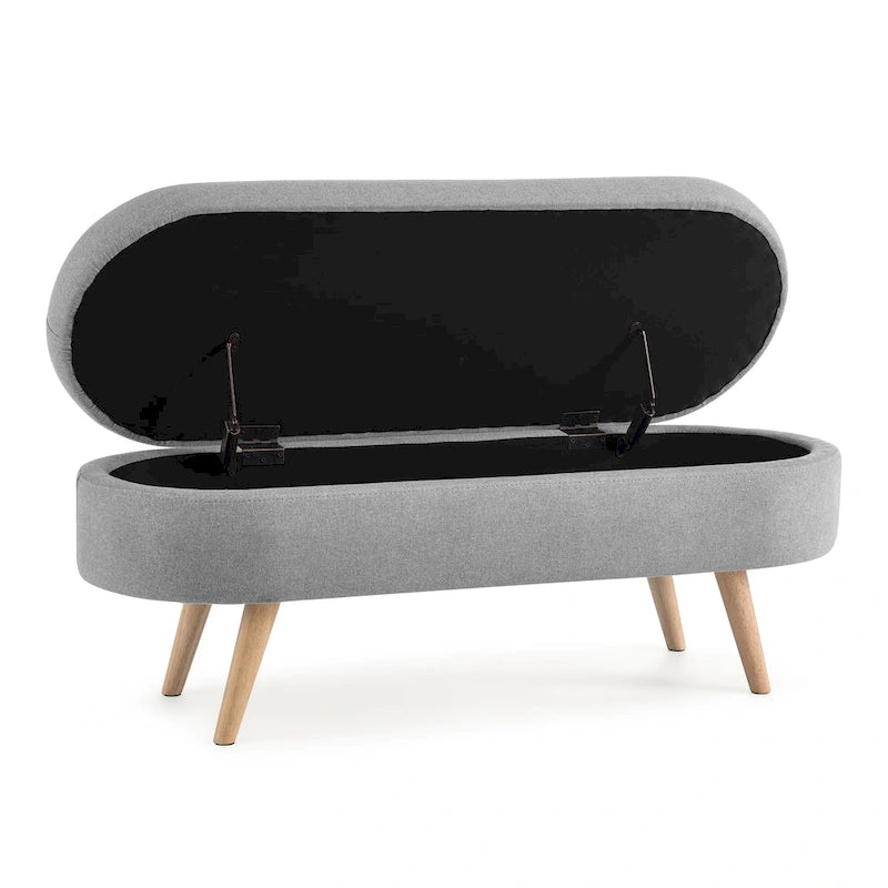 Oval Storage Bench with Rubberwood Legs - 43.5"L x 16"W x 16"H