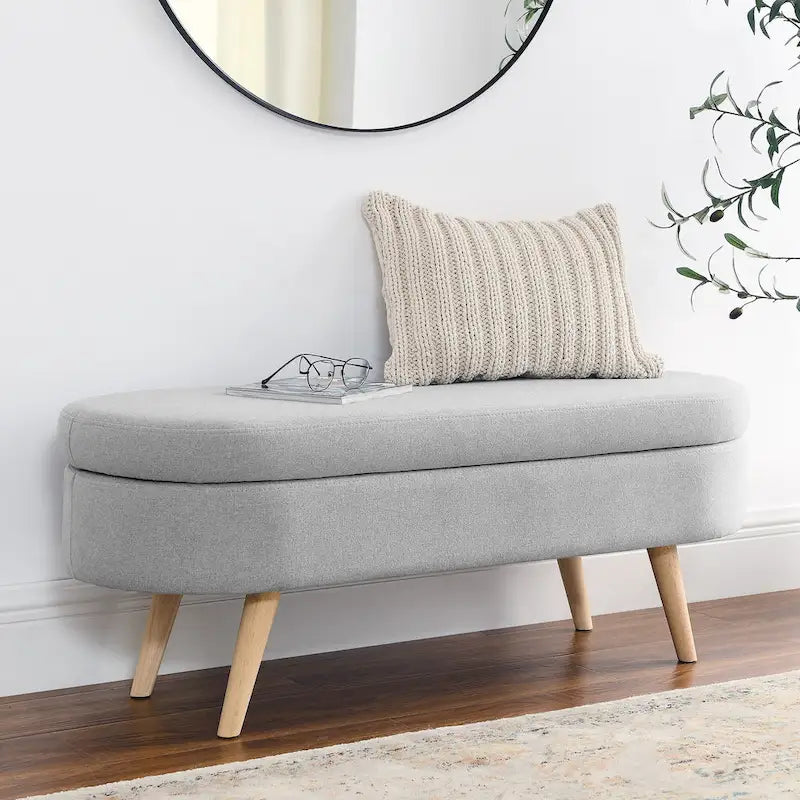 Oval Storage Bench with Rubberwood Legs - 43.5"L x 16"W x 16"H