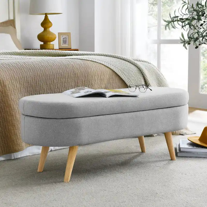 Oval Storage Bench with Rubberwood Legs - 43.5"L x 16"W x 16"H