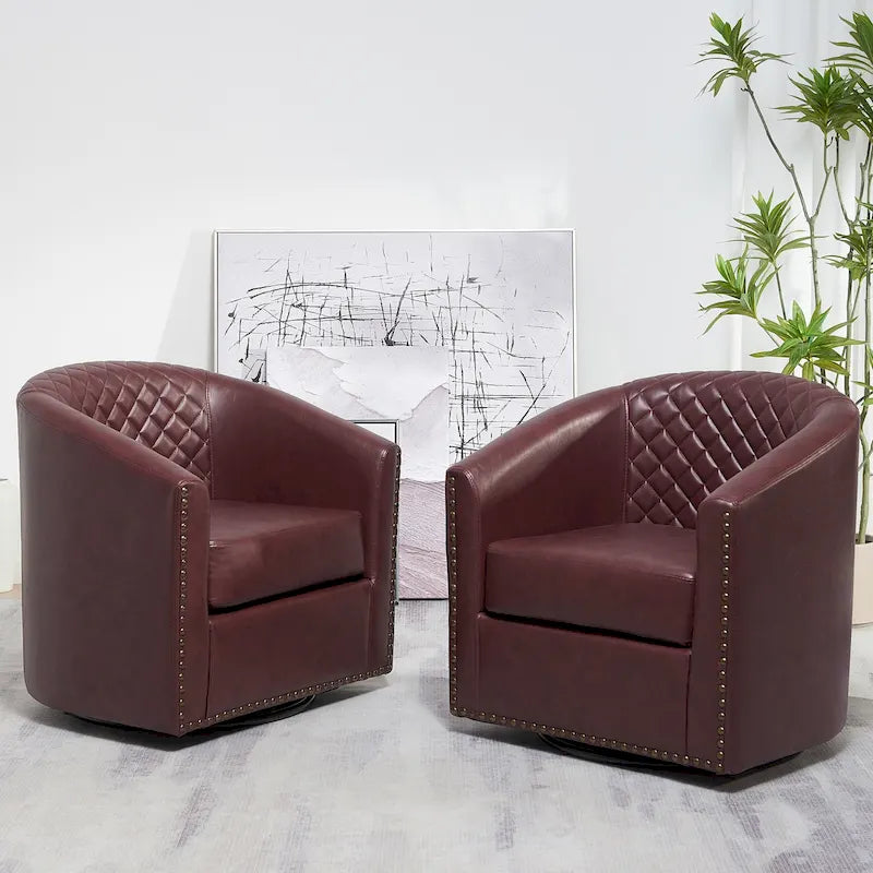 29 Wide Tufted PU Leather Swivel Barrel Chair