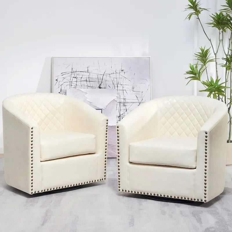 29 Wide Tufted PU Leather Swivel Barrel Chair