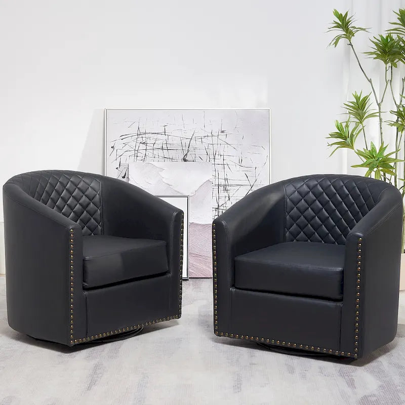29 Wide Tufted PU Leather Swivel Barrel Chair