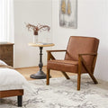 Faux Leather Accent Chair with Wood Legs for Living Room