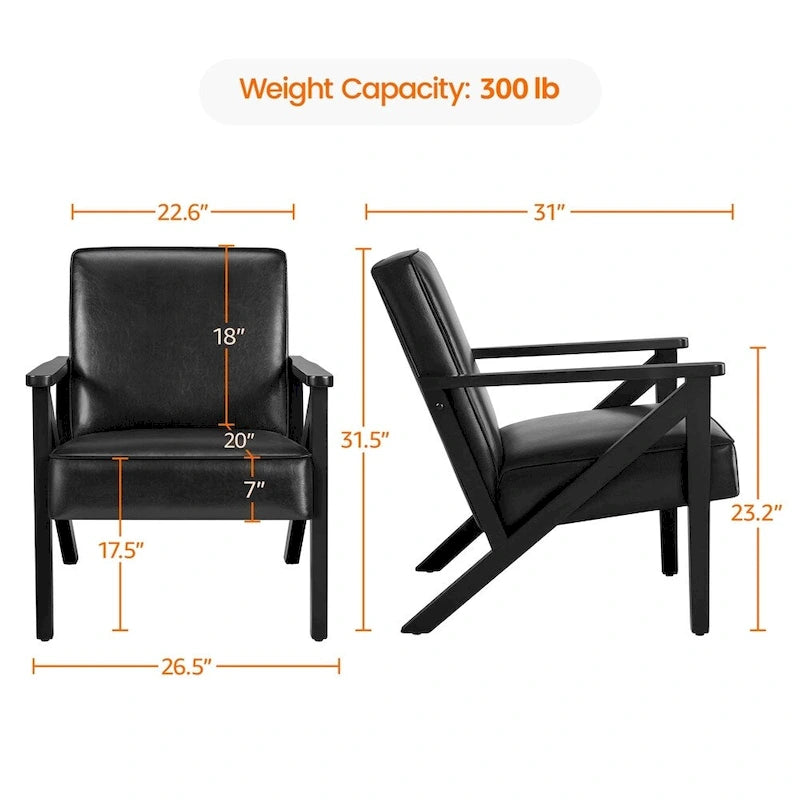Faux Leather Accent Chair with Wood Legs for Living Room
