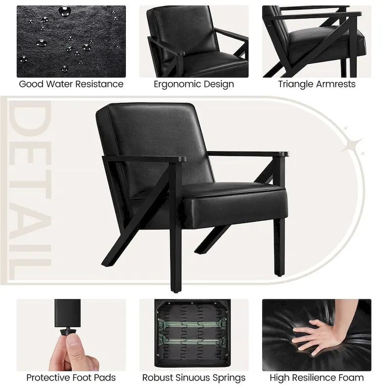 Faux Leather Accent Chair with Wood Legs for Living Room
