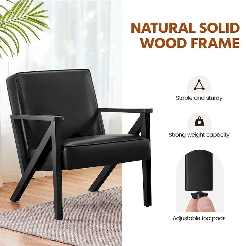 Faux Leather Accent Chair with Wood Legs for Living Room