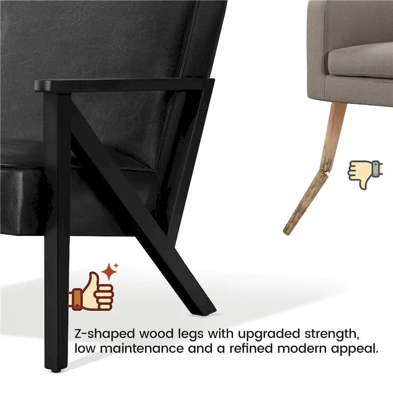 Faux Leather Accent Chair with Wood Legs for Living Room