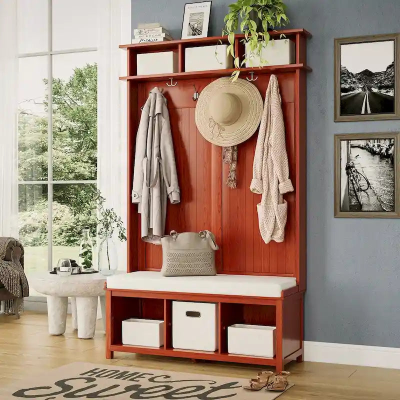 Solid Wood Hall Tree with Shoe and 1 Bin Storage