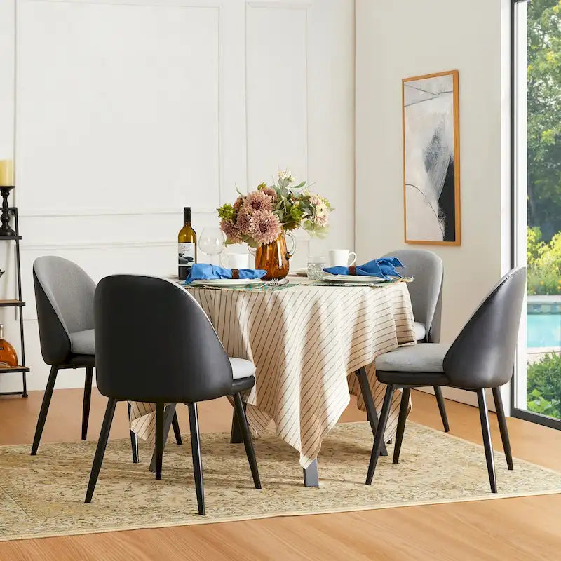 Modern PU Leather Mixed Fabric Dining Side Chair with Metal Legs