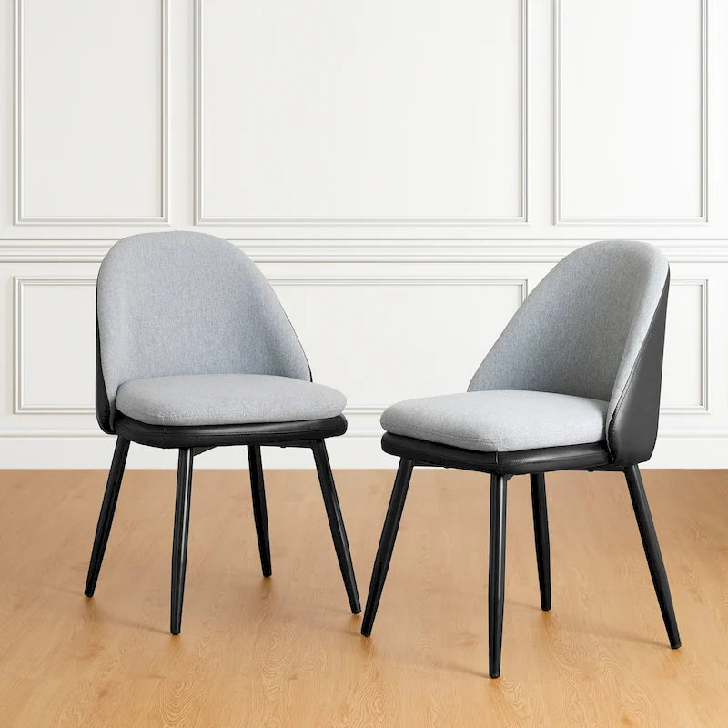 Modern PU Leather Mixed Fabric Dining Side Chair with Metal Legs