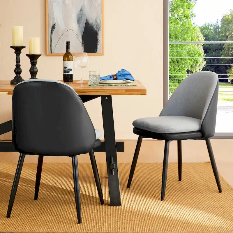 Modern PU Leather Mixed Fabric Dining Side Chair with Metal Legs