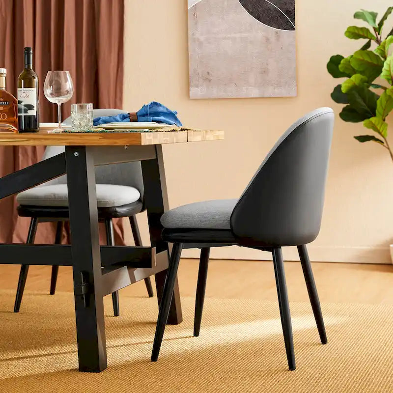 Modern PU Leather Mixed Fabric Dining Side Chair with Metal Legs