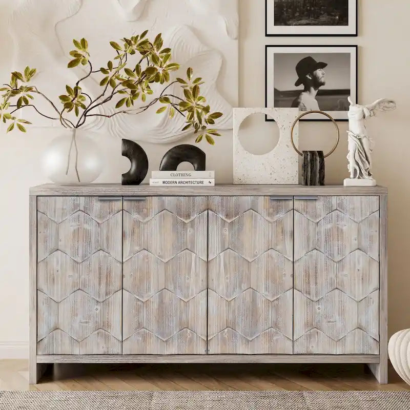 Sideboard mit 4 Türen und Stauraum, 60-in, antikschwarz