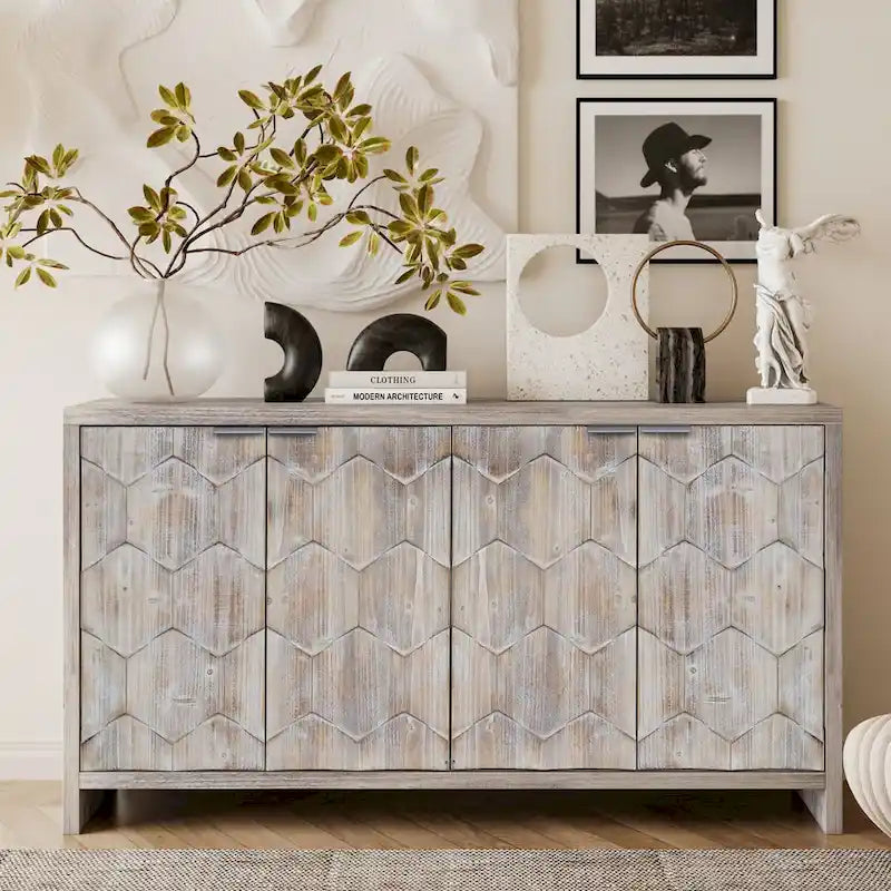 Sideboard mit 4 Türen und Stauraum, 60-in, antikschwarz