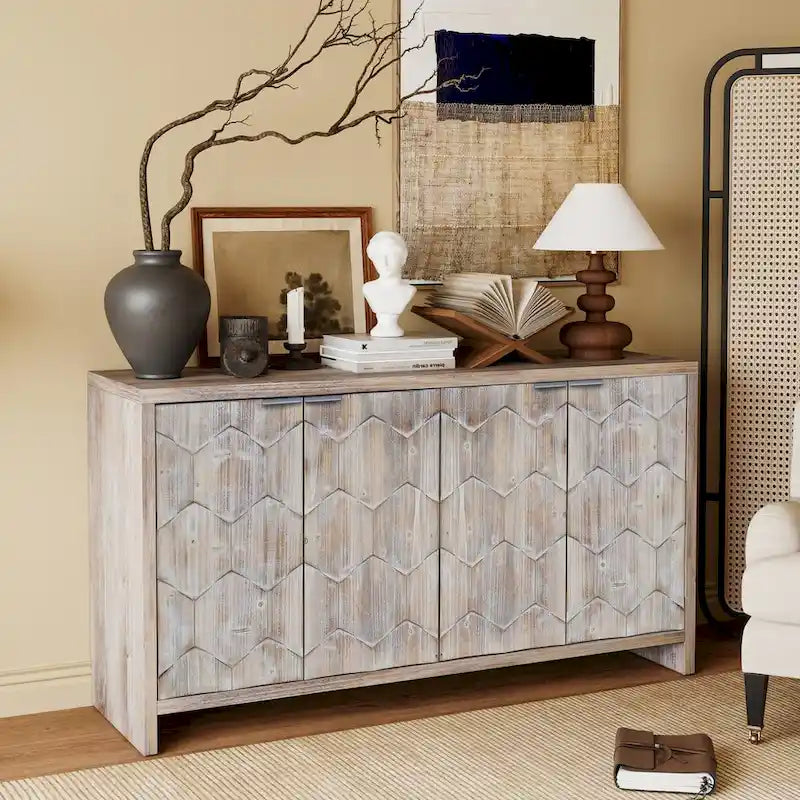 Sideboard mit 4 Türen und Stauraum, 60-in, antikschwarz
