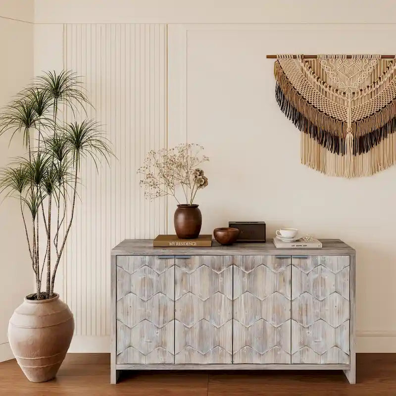 Sideboard mit 4 Türen und Stauraum, 60-in, antikschwarz
