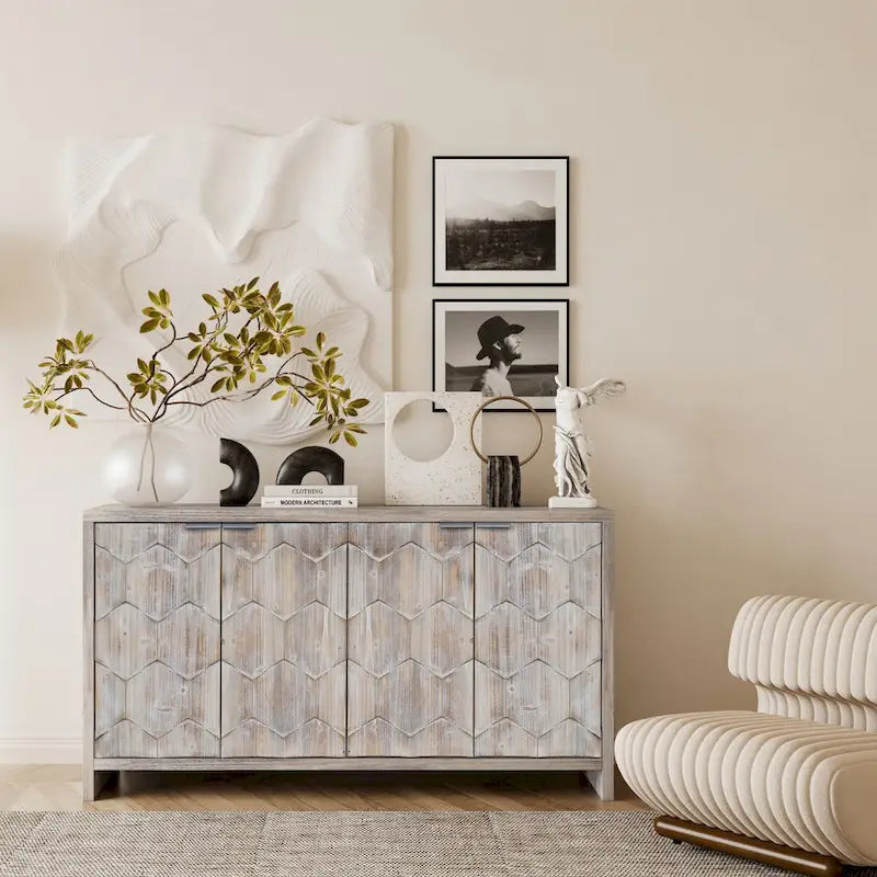 Sideboard mit 4 Türen und Stauraum, 60-in, antikschwarz