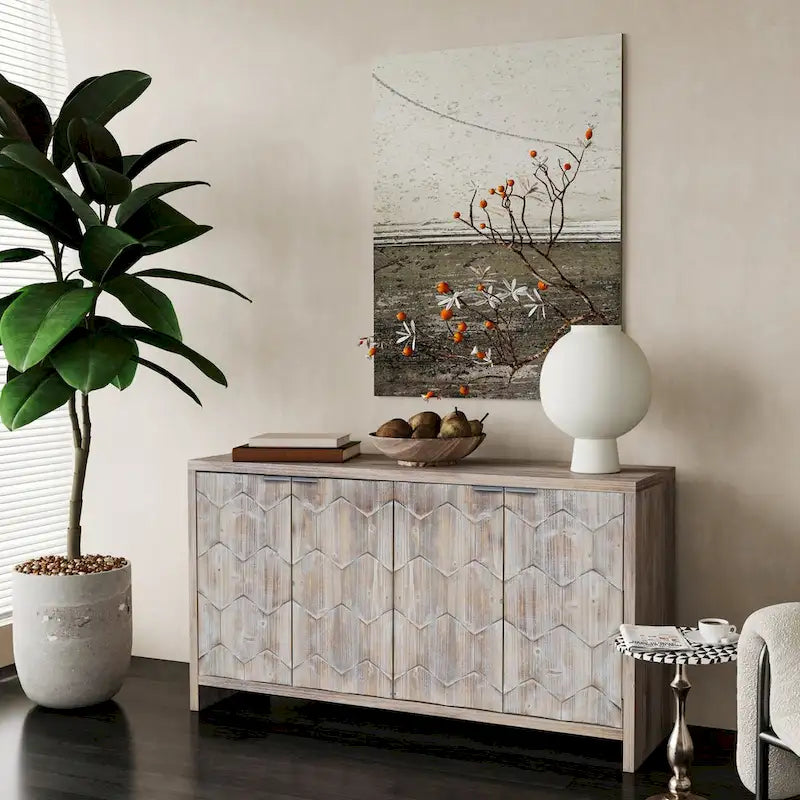 Sideboard mit 4 Türen und Stauraum, 60-in, antikschwarz