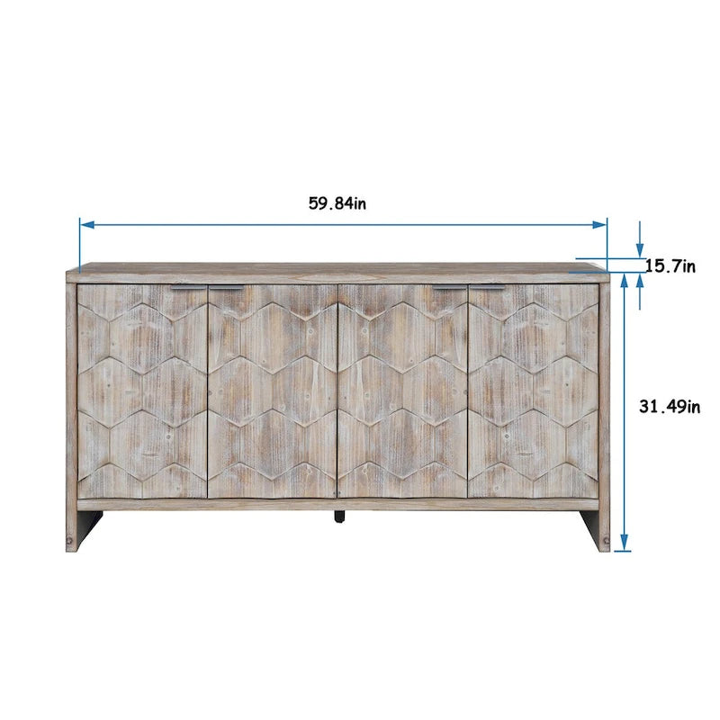 Sideboard mit 4 Türen und Stauraum, 60-in, antikschwarz