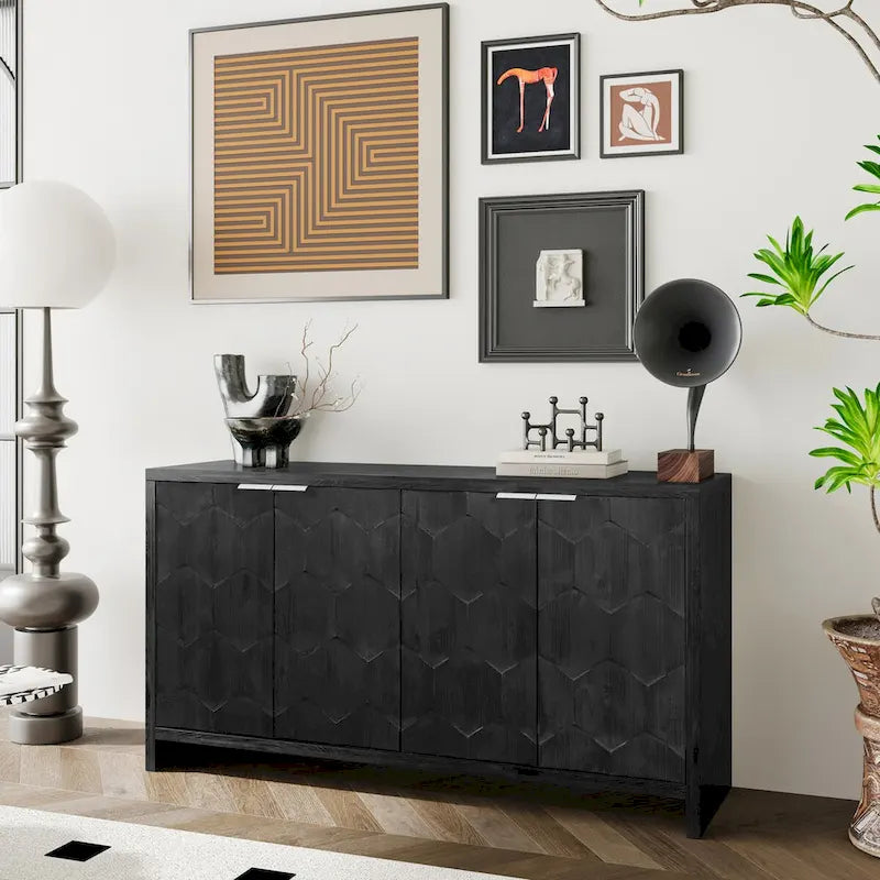 Sideboard mit 4 Türen und Stauraum, 60-in, antikschwarz