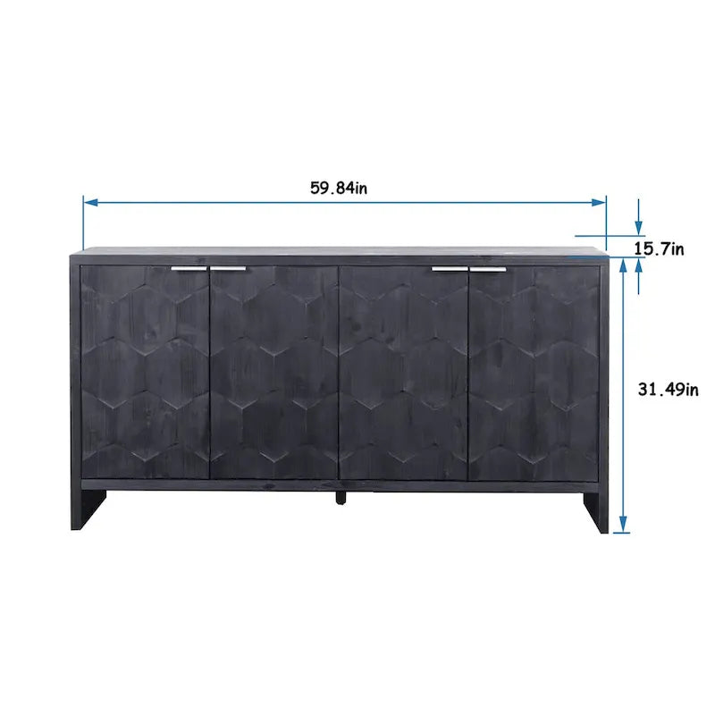 Sideboard mit 4 Türen und Stauraum, 60-in, antikschwarz
