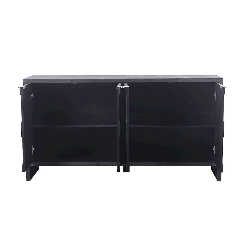 Sideboard mit 4 Türen und Stauraum, 60-in, antikschwarz