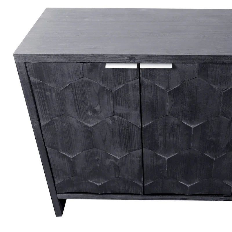 Sideboard mit 4 Türen und Stauraum, 60-in, antikschwarz