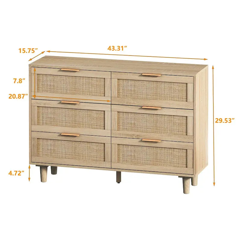 6-Drawer Rattan Storage Cabinet