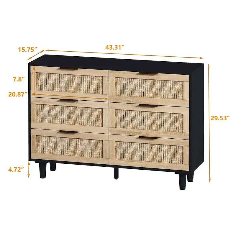 6-Drawer Rattan Storage Cabinet