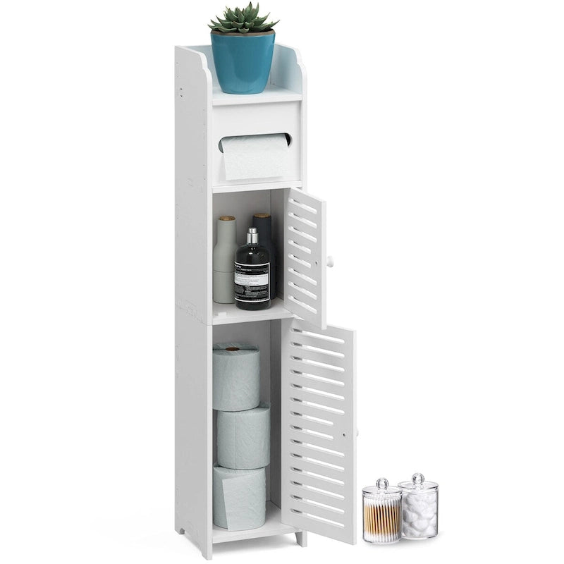 Bathroom Storage Organizer - Floor Standing Tall Cabinet for Toilet Paper, Towel & Bathroom Accessories