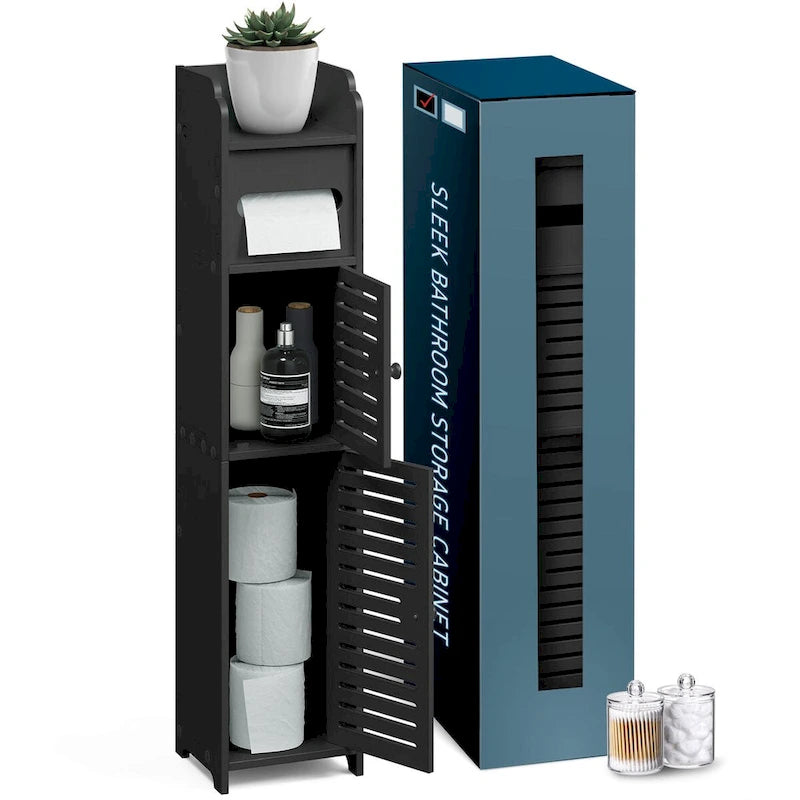 Bathroom Storage Organizer - Floor Standing Tall Cabinet for Toilet Paper, Towel & Bathroom Accessories