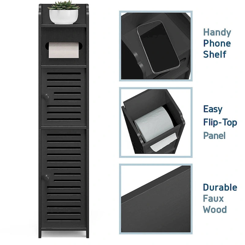 Bathroom Storage Organizer - Floor Standing Tall Cabinet for Toilet Paper, Towel & Bathroom Accessories