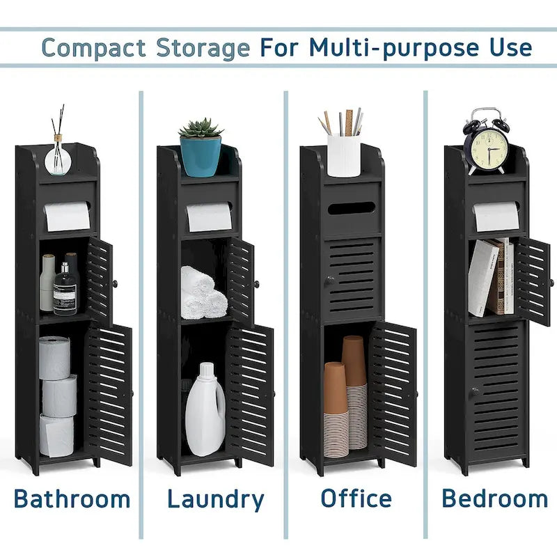 Bathroom Storage Organizer - Floor Standing Tall Cabinet for Toilet Paper, Towel & Bathroom Accessories