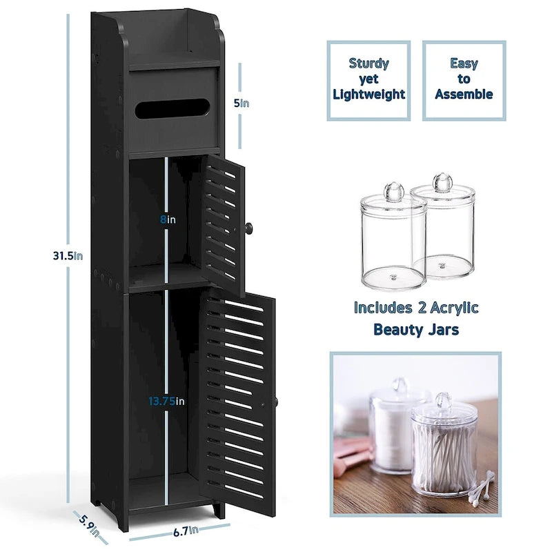 Bathroom Storage Organizer - Floor Standing Tall Cabinet for Toilet Paper, Towel & Bathroom Accessories