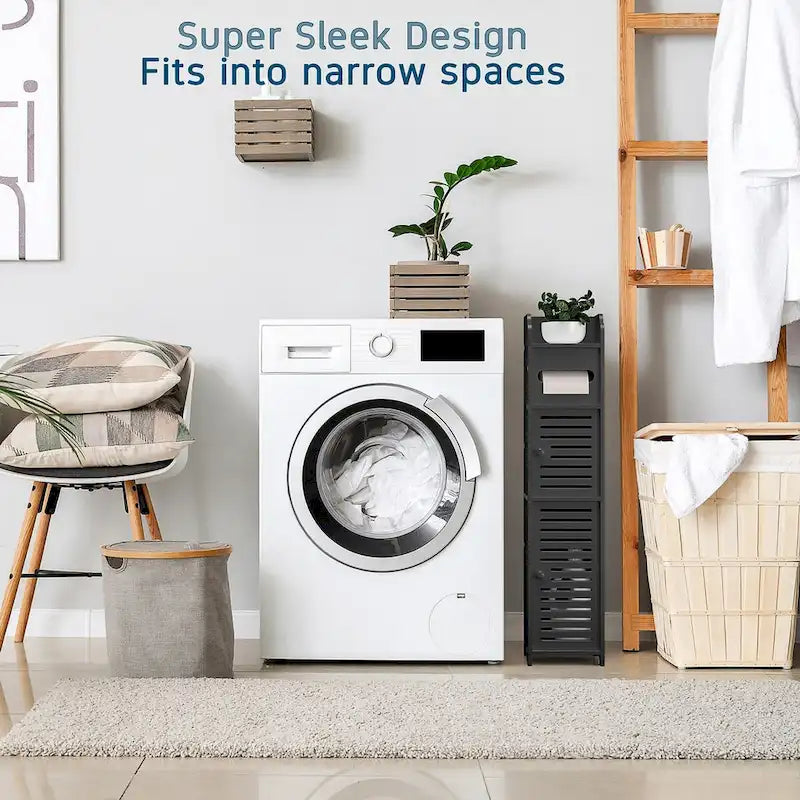 Bathroom Storage Organizer - Floor Standing Tall Cabinet for Toilet Paper, Towel & Bathroom Accessories