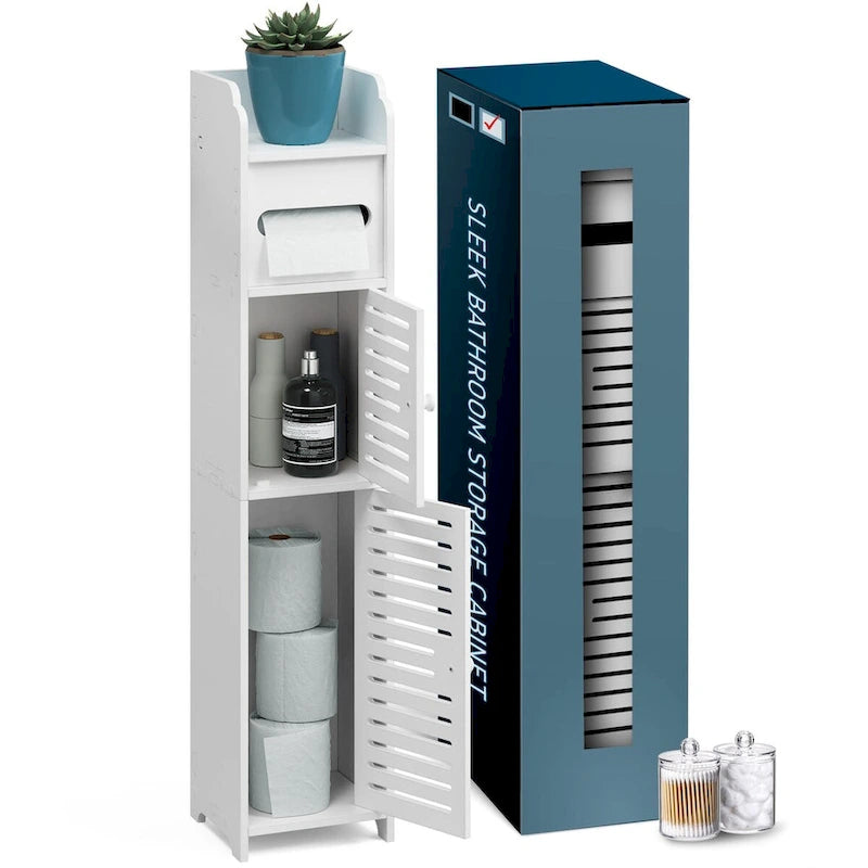 Bathroom Storage Organizer - Floor Standing Tall Cabinet for Toilet Paper, Towel & Bathroom Accessories