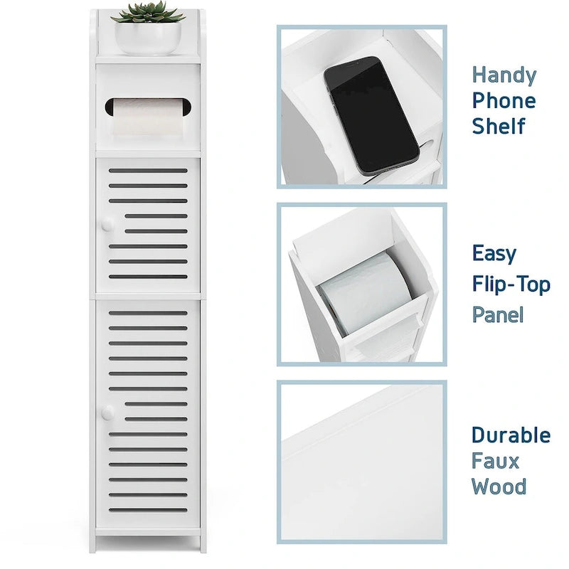 Bathroom Storage Organizer - Floor Standing Tall Cabinet for Toilet Paper, Towel & Bathroom Accessories