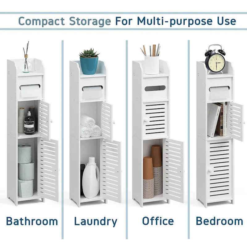 Bathroom Storage Organizer - Floor Standing Tall Cabinet for Toilet Paper, Towel & Bathroom Accessories