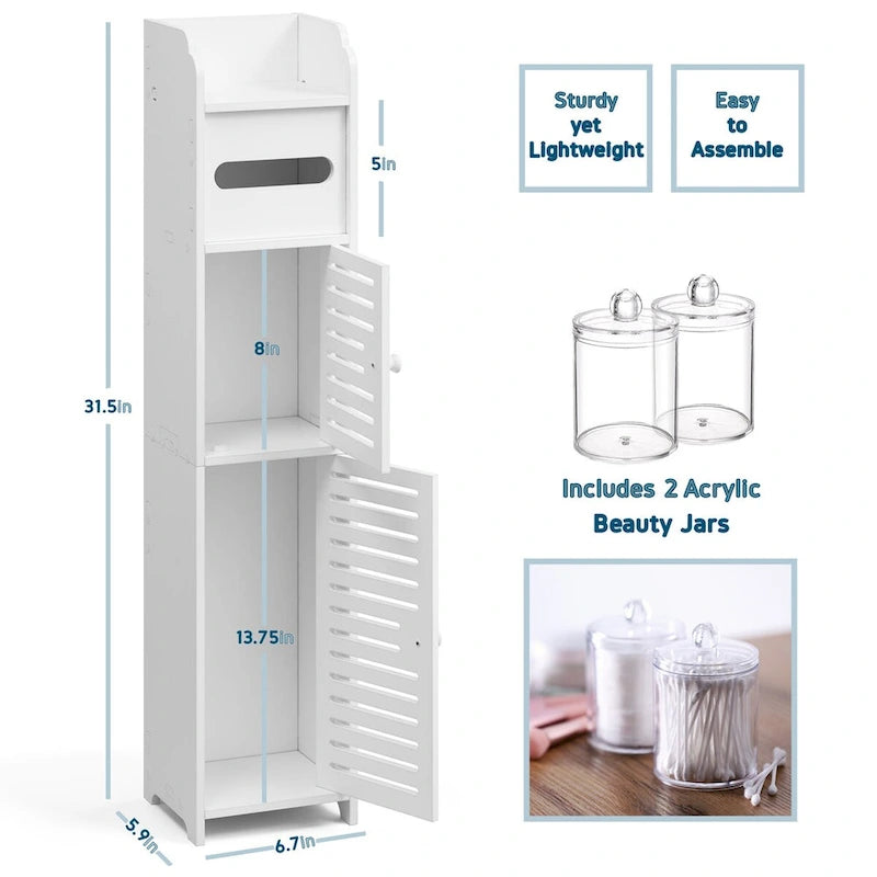 Bathroom Storage Organizer - Floor Standing Tall Cabinet for Toilet Paper, Towel & Bathroom Accessories