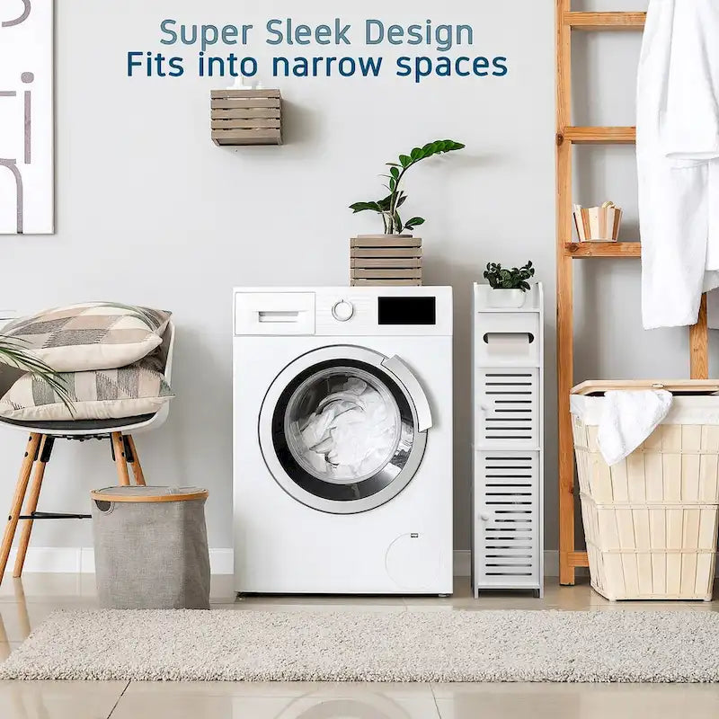 Bathroom Storage Organizer - Floor Standing Tall Cabinet for Toilet Paper, Towel & Bathroom Accessories