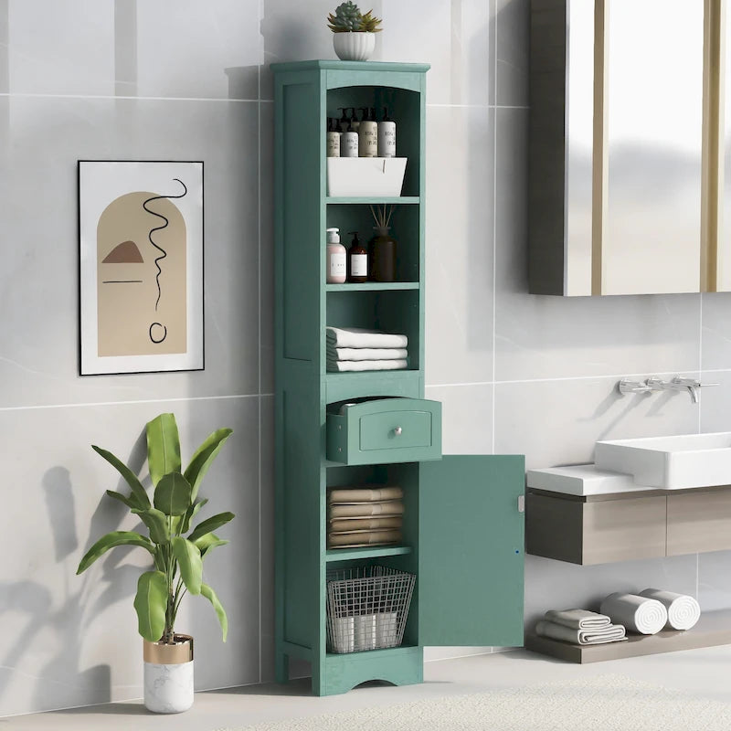 Tall Bathroom Cabinet with Drawer & Adjustable Shelf