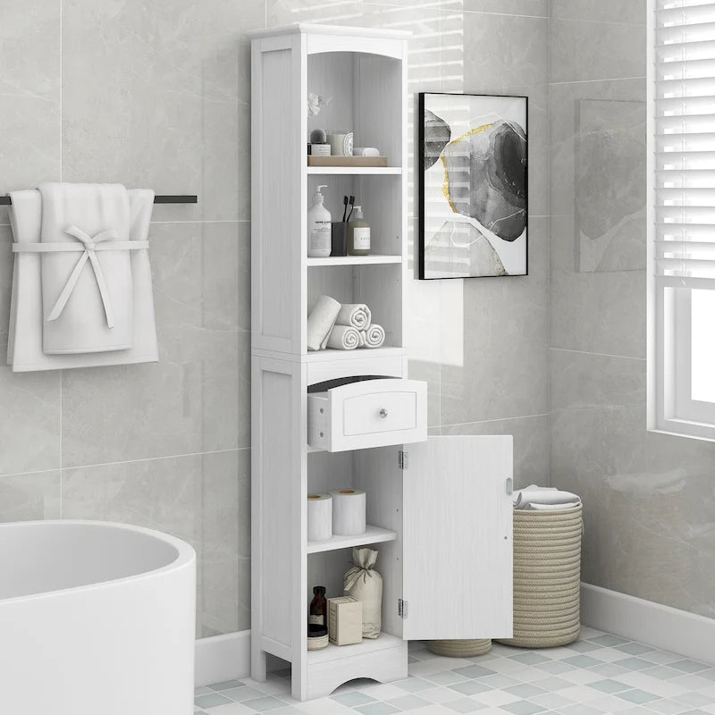 Tall Bathroom Cabinet with Drawer & Adjustable Shelf