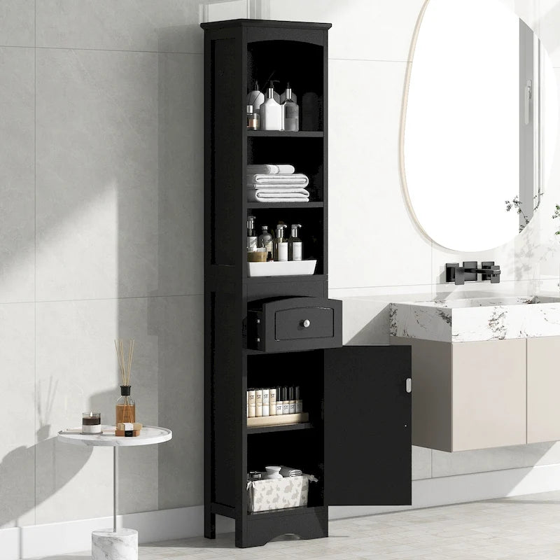 Tall Bathroom Cabinet with Drawer & Adjustable Shelf
