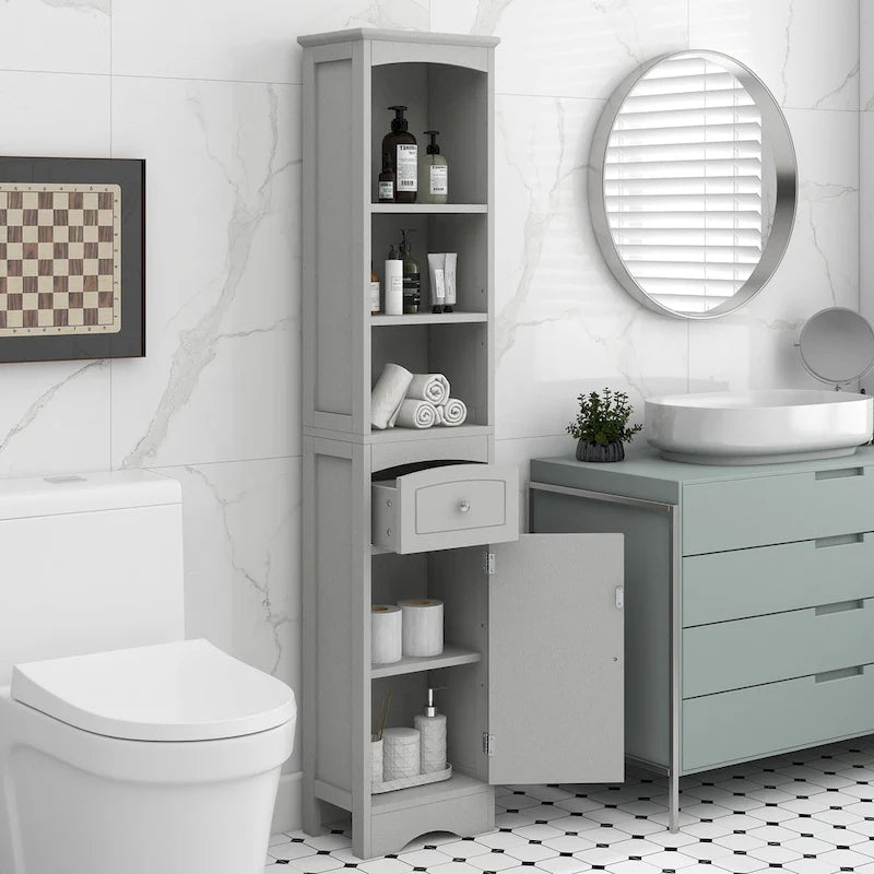 Tall Bathroom Cabinet with Drawer & Adjustable Shelf